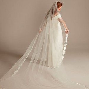Beaded Floral Applique-Edge Cathedral-Length Veil